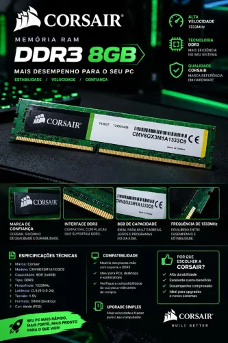Memória RAM Corsair 8GB DDR3 