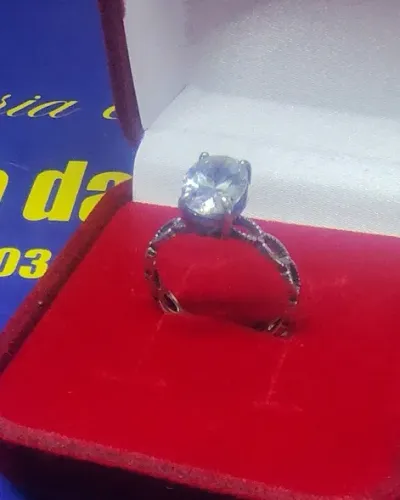 Anel Feminino Solitário Prata 950 Peso 2.10 Gramas Pedra 10 x 7 mm Modelo Envelhecido