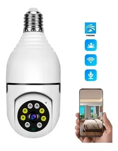 Camera Lâmpada Espia Wifi Ip Segurança 360graus