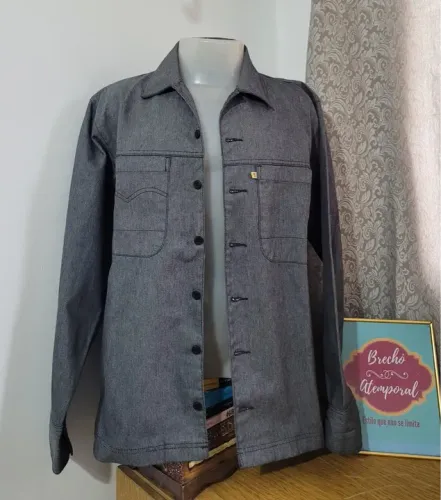 jaqueta jeans vintage cinza TAM G