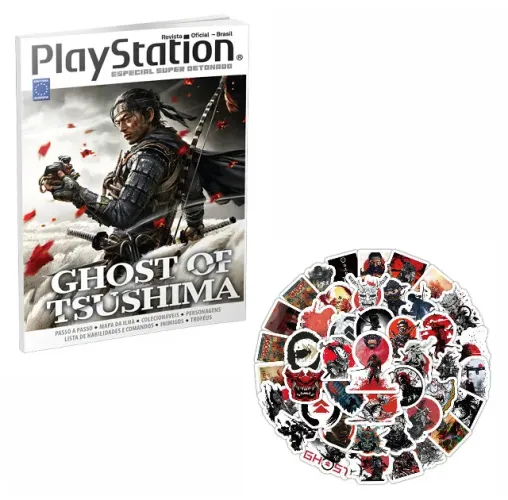 Kit 1 Livro e 52 Adesivos de Ghost of Tsushima - Playstation Especial Super Detonado