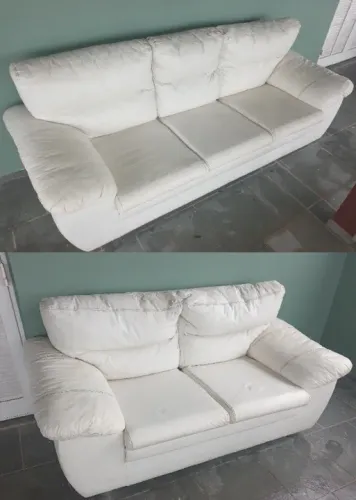 Conjunto estofado de courvin (couro sintético) sofá e namoradeira usados