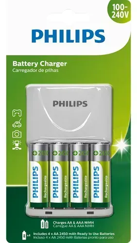 Carregador c/ 4 pilhas Philips