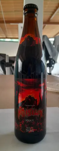 Garrafa cerveja Stout escura da banda Krisiun
