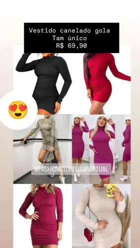 Vestido canelado gola alta e manga longa - TAM ÚNICO