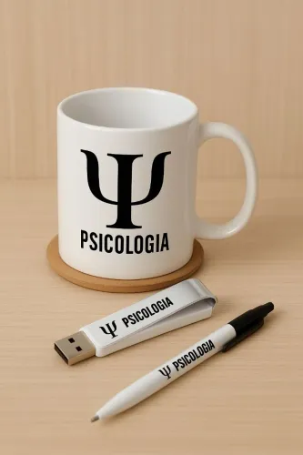 Caneca e canetas personalizadas psicologia 