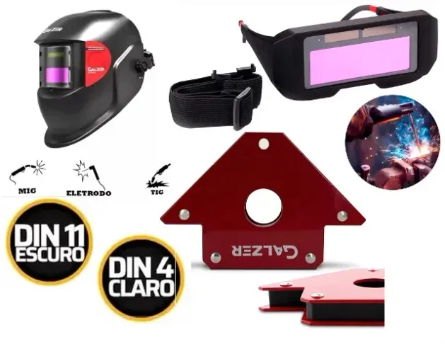 Kit Soldagem com Máscara De Solda Automática e Óculos Automático + Esquadro Magnetico 25kg