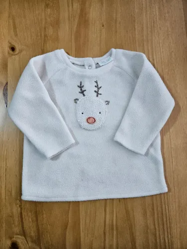 Suéter de Fleece Infantil com Desenho de Rena - Tam 3-6M