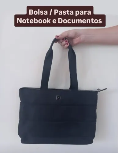 Bolsa Preta para Notebook Pasta Laptop Documentos Feminina Puffer Bag Casual