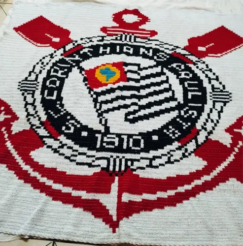 Crochê manto/cobertor Corinthians 1,98 x 2,00mt - Torcedor Fiel