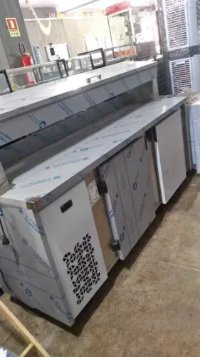 BALCÃO REFRIGERADO DE ENCOSTO INOX PORTA CONDIMENTOS 2.00METROS NOVO