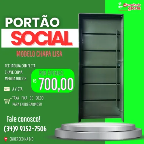 Portão Social Chapa Lisa - Fechadura Completa
