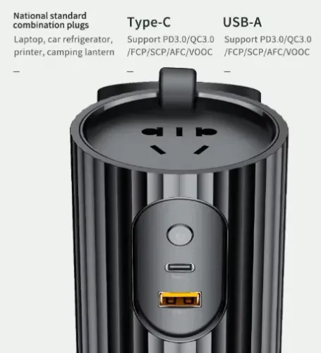 Carregador Veicular Turbo Usb-c Pd + Tomada Inverter 220v