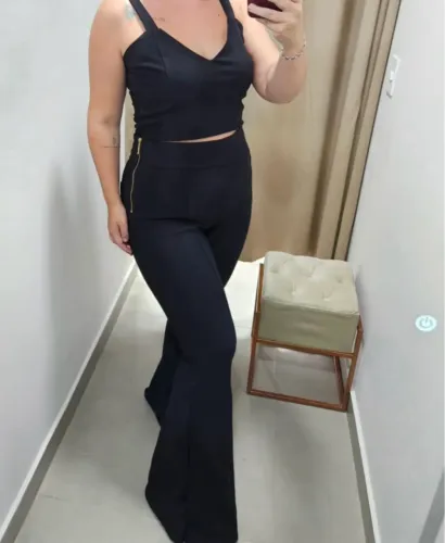 Calça Flare montaria Preto Elegante tricomix tam44