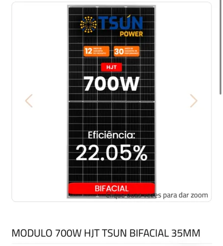Painel Solar 700W HJT TSUN Bifacial 35mm