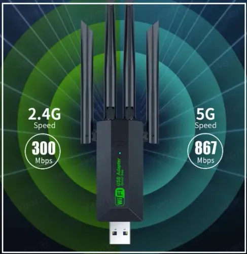 Conecte sua internet com a velocidade 5G-através deste Adaptador Wi-Fi-Dual Band-4 Antenas