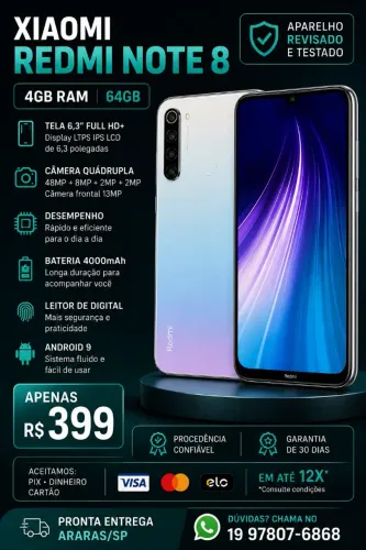 Xiaomi Redmi Note 8 64GB / 4GB RAM - Revisado + Garantia