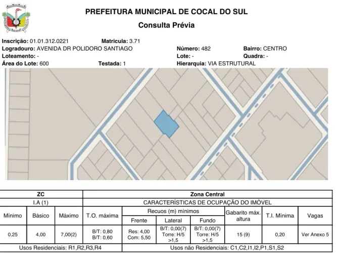 Imóvel bem posicionado  Terreno no Centro, Cocal do Sul - SC, Nº 482, 600m² | Licitação Ab