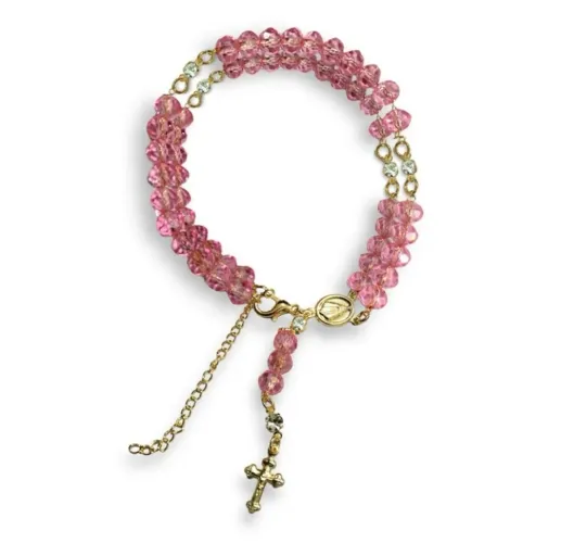 Pulseira Cristal Pingente Medalha Nossa Senhora Aparecida - Cor Rosa