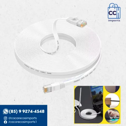 Cabo de Rede Cat6 15M Gigabit 1000Mbps Patch Cord Plano RJ45 ... | Novo | Pronta Entrega