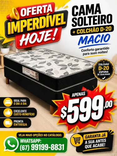 Cama Solteiro com Colchão Espuma Macia - Preço de Fábrica