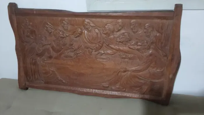 Grande talha de madeira esculpida - Última Ceia