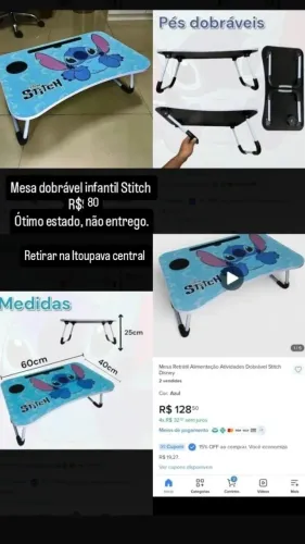 Mesa dobrável infantil Stitch