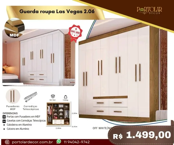 Guarda roupa Las Vegas 2,06 - à pronta entrega 