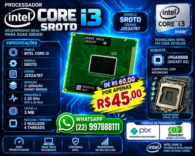 Processador I3 para notebook NÃO RESERVO ( Contato apenas Whatsapp ) produto usado