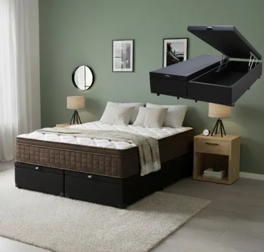 Cama Box Baú Queen Ortopédica Confort Max D28 AG70 com Base Preta