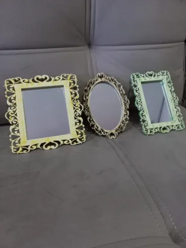 Quadros retro com espelho | Corte a laser e pintura em pátina provençal