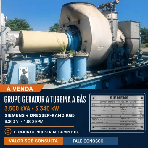 Grupo Gerador Siemens 3.500 kVA com Turbina a Gás