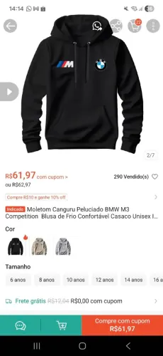 Moletom Canguru Peluciado BMW M3 Competition Blusa de Frio Confortável Unissex
