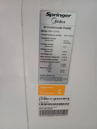 Ar-Condicionado Portátil Springer Midea 12.000 BTUs (modelo MPH-12CRV2, 220V / 60 Hz),