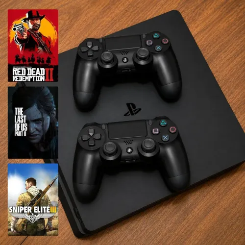 PS4 SLIM COM JOGOS + 2 CONTROLES ORIGINAIS