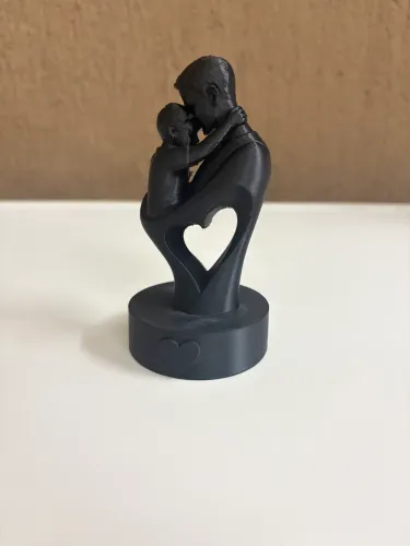 Escultura Preta Pai e 1 Filho Enfeite Decoração