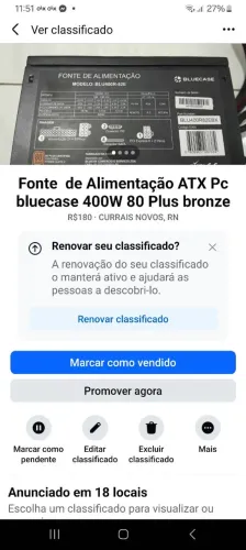 Fonte de Alimentação ATX Pc bluecase