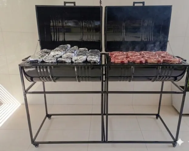 Título: Churrasqueira Profissional Tambor Duplo 200L - Reforçada com Rodízios