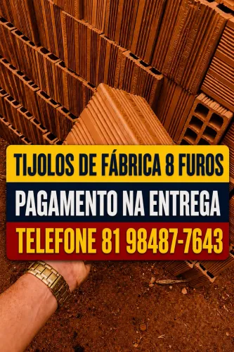 TIJOLO TIJOLOS DE FÁBRICA! 8 FUROS PAGUE NA ENTREGA.