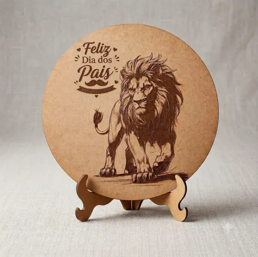 Peça MDF 3mm: Feliz dia dos Pais ( círculo 20cm ) - Leão.