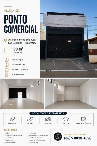 Aluga-se Ponto Comercial 90 m² | Av. Luís Firmino de Sousa | Timon-MA