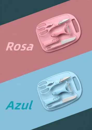 Kit De Utensílios De Cozinha 4 Peças Faca Tesoura Descascador Tábua Culinária