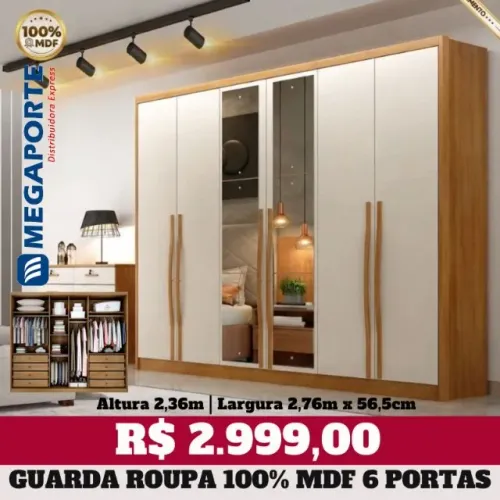 Guarda Roupa Casal 100% MDF 6 Portas 8 Gav com Espelho (Novo) Entrega Grátis! 