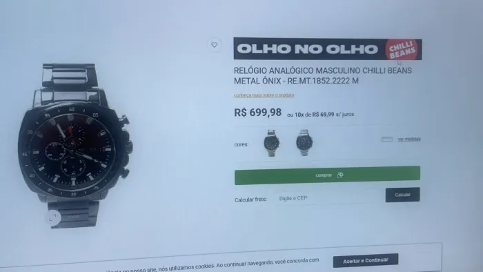 Relógio analógico CHILLI BEANS metal ônix RE.MT.1852.2222.M