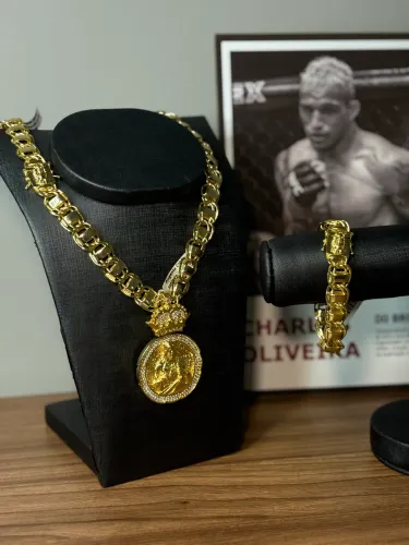 KIT CORRENTE E PULSEIRA BANHADO A OURO