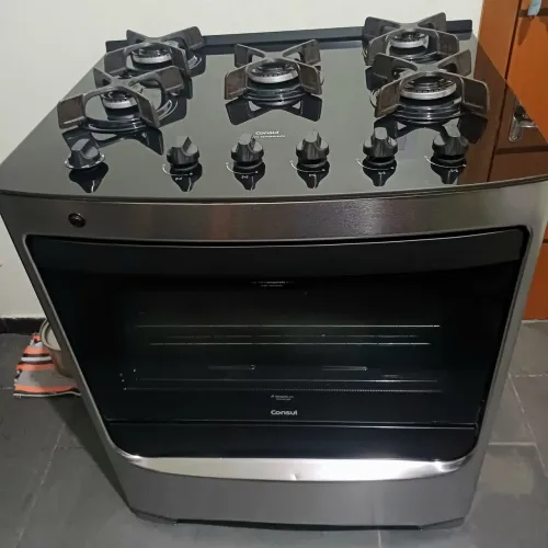 Fogão Consul 5 bocas Inox Mesa de Vidro