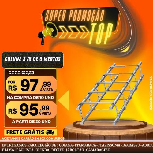 Coluna 3/8 Cinturão Varão Malha pop Ferragem nova de fábrica 