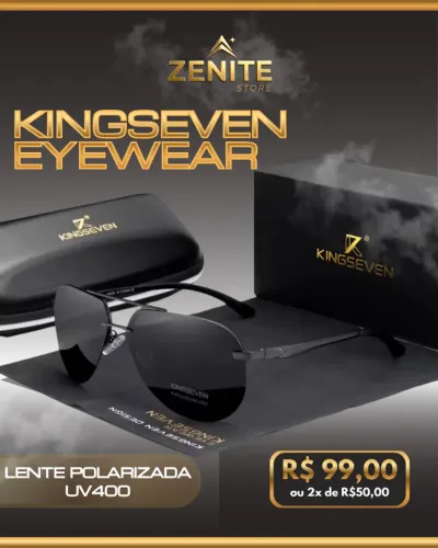 Óculos Kingseven Polarizado UV400 Modelo Aviador Preto Lente Preta