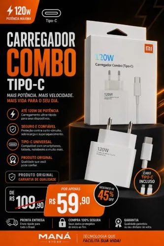 Carregador Turbo 120W tipo C