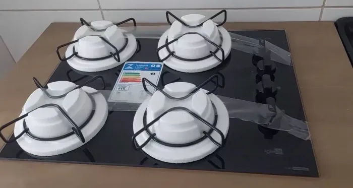 Cooktop 4 Bocas Preto - Mesa de Vidro
